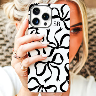 Funda Para iPhone 16 Pro Max Monograma de lazo en blanco y negro