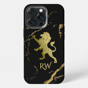 Funda Para iPhone 13 Pro Monograma de León Real Dorado