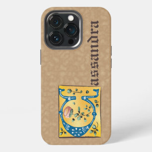 Funda Para iPhone 13 Pro Monograma de letra C iluminada floral medieval