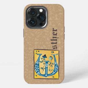 Funda Para iPhone 13 Pro Monograma de letra E iluminada floral medieval