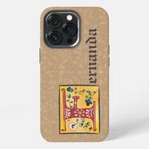 Funda Para iPhone 13 Pro Monograma de letra F iluminada floral medieval