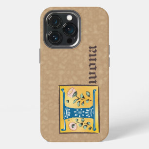 Funda Para iPhone 13 Pro Monograma de letra iluminada floral medieval I