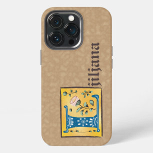 Funda Para iPhone 13 Pro Monograma de letra L iluminada floral medieval