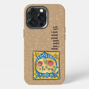 Funda Para iPhone 13 Pro Monograma de letra P iluminada floral medieval