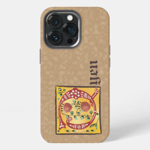 Funda Para iPhone 13 Pro Monograma de letra Q iluminada floral medieval