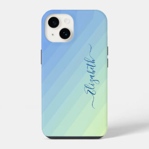 Funda Para iPhone 14 Monograma de letra script con gradiente azul amari