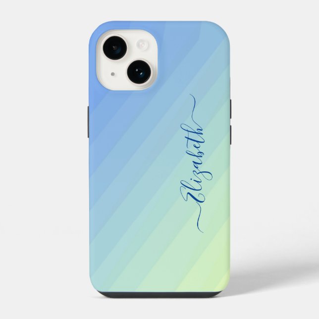 Funda Para iPhone Monograma de letra script con gradiente azul amari (Reverso )