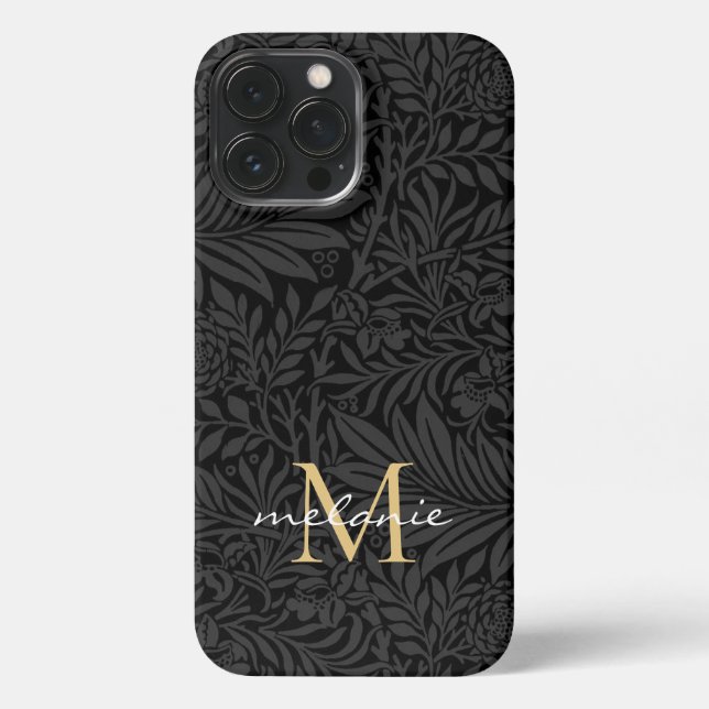 Funda Para iPhone Monograma de letra script floral negro elegante (Reverso )