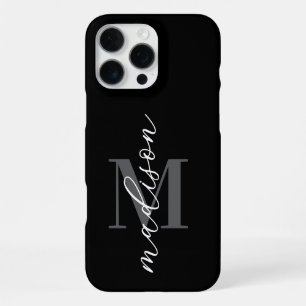 Funda Para iPhone 16 Pro Max Monograma de letra script minimalista negra modern