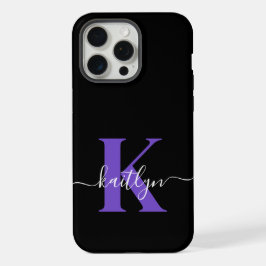 Monograma de letra script morado negro moderno