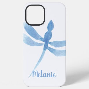 Funda Para iPhone 12 Pro Max Monograma de libélula azul acuarela