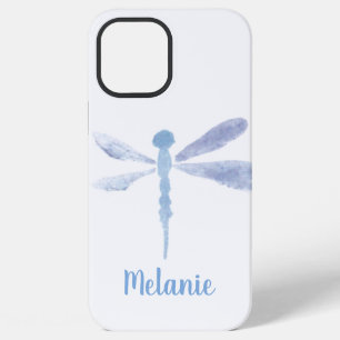 Funda Para iPhone 12 Pro Max Monograma de libélula azul púrpura acuarela