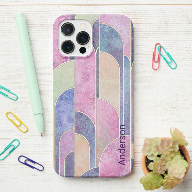 Funda Para iPhone Monograma de línea retro elegante moderna (En el escritorio)
