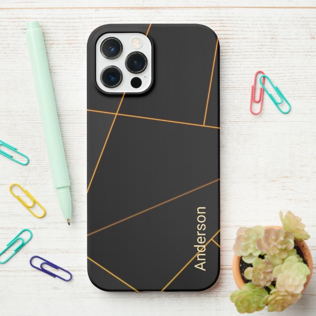 Funda Para iPhone Monograma de línea retro elegante moderna (En el escritorio)