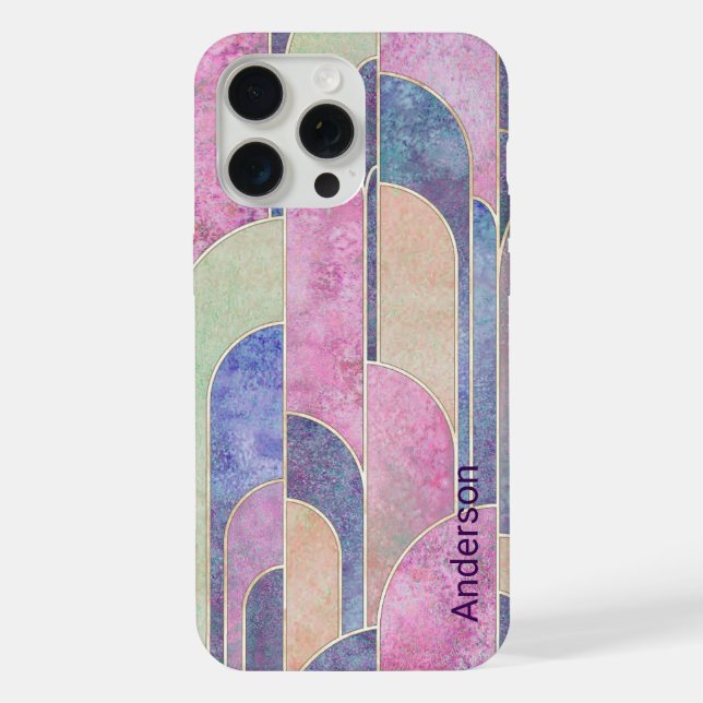 Funda Para iPhone Monograma de línea retro elegante moderna (Reverso )
