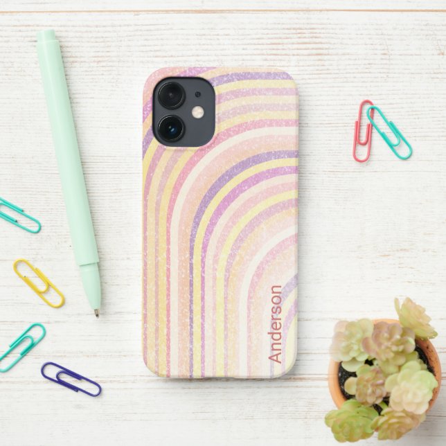 Funda Para iPhone Monograma de línea retro elegante moderna (En el escritorio)