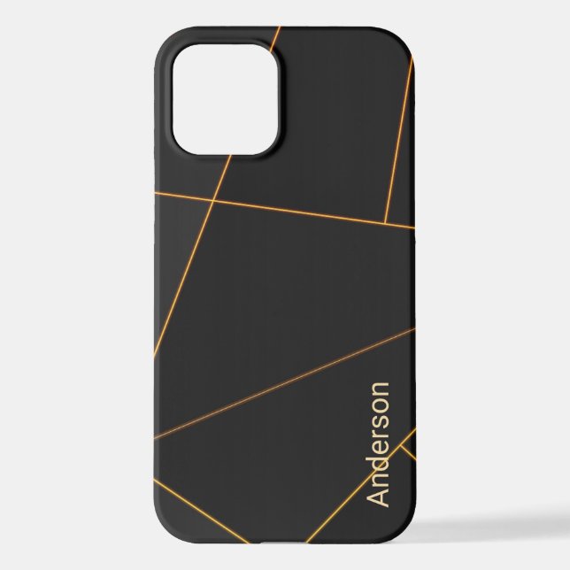 Funda Para iPhone Monograma de línea retro elegante moderna (Reverso )