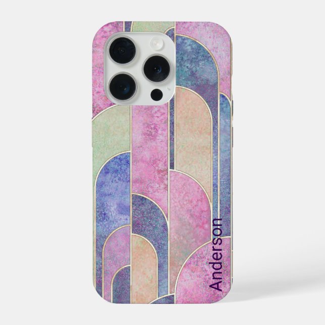 Funda Para iPhone Monograma de línea retro elegante moderna (Reverso )