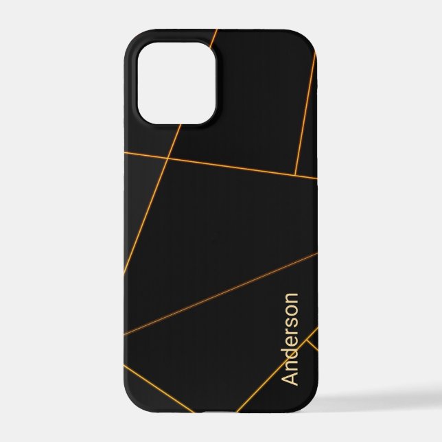 Funda Para iPhone Monograma de línea retro elegante moderna (Reverso )
