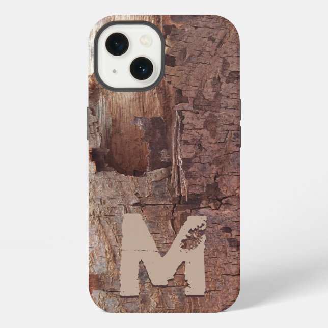 Funda Para iPhone Monograma de madera rústica (Reverso )