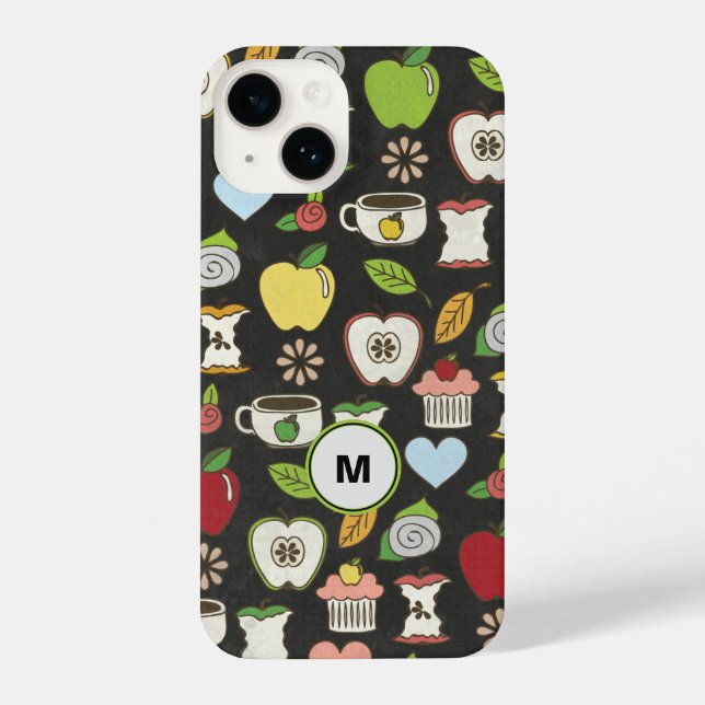 Funda Para iPhone Monograma de manzanas y pasteles (Reverso )