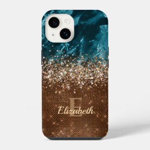 Funda Para iPhone 14 Monograma de mármol del Purpurina de color turques