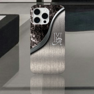 Monograma de metal cepillado plateado y piedra met