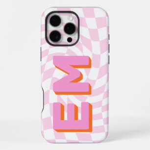 Funda Para iPhone 16 Pro Max Monograma de moda con tablero de ajedrez estético