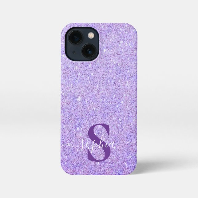 Funda Para iPhone Monograma de nombre con brillo elegante (Reverso )