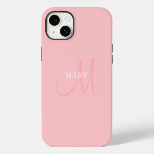 Funda Para iPhone 14 Plus Monograma de nombre elegante Rosa claro