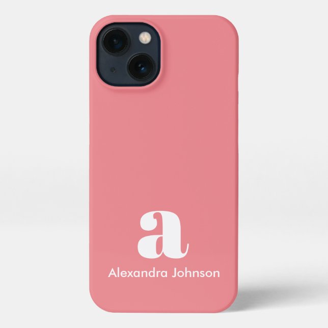 Funda Para iPhone Monograma de nombre inicial rosado Rubor Mínimo mo (Reverso )