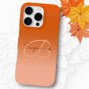 Funda Para iPhone 16 Pro Monograma de nombre personalizado Cantalupo Naranj