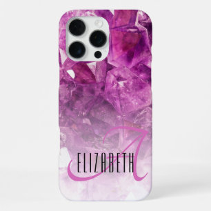 Funda Para iPhone 16 Pro Max Monograma de nombre personalizado Cristales Morado