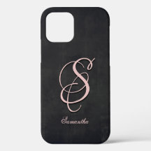 Monograma de nombre rústico elegante rosa negro