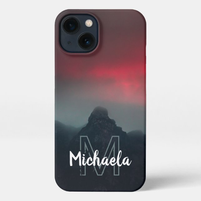 Funda Para iPhone Monograma de nubes, niebla y montañas quemadas (Reverso )