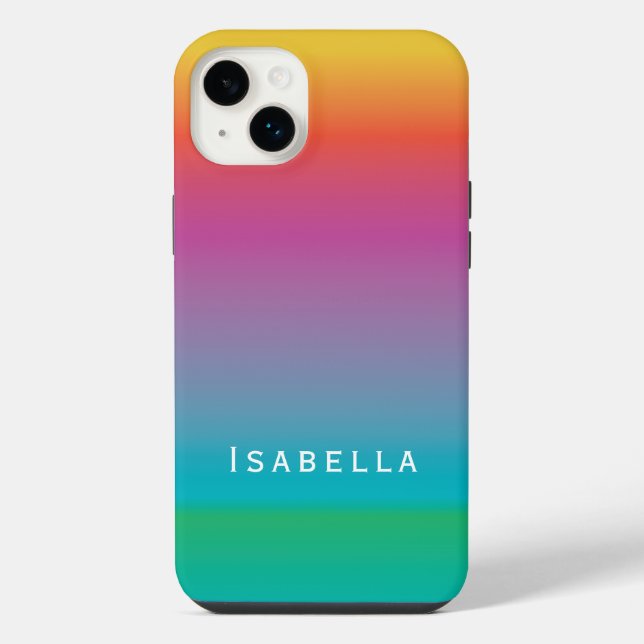 Funda Para iPhone Monograma de ormbre de gradiente de arcoiris cúbic (Reverso)