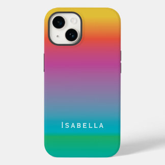 Funda Para iPhone 14 Monograma de ormbre de gradiente de arcoiris cúbic