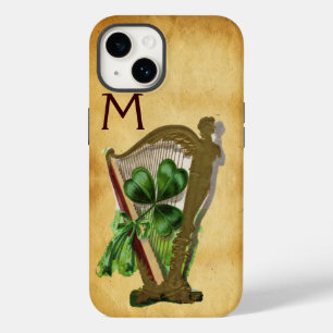FUNDA PARA iPhone 14 MONOGRAMA DE PARCHMENTO VERDE SHAMROCK HARP