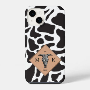 Funda Para iPhone 14 Monograma de patrón de animal de mancha de vaca en