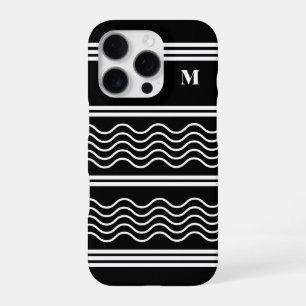 Funda Para iPhone 16 Pro Monograma de patrón de franjas onduladas en blanco