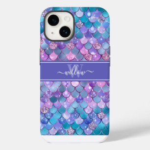 Funda Para iPhone 14 Monograma de patrones de escalas de Sirena Púrpura