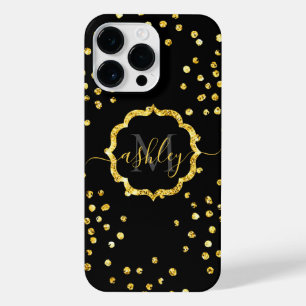 Funda Para iPhone 14 Pro Max Monograma de puntos Purpurinas dorados
