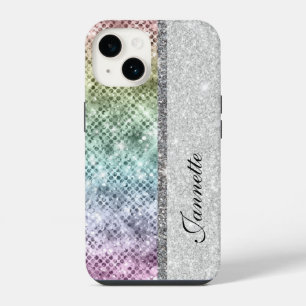 Funda Para iPhone 14 Monograma de Purpurina de imitación plateado irlan