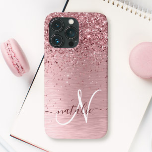 Funda Para iPhone 13 Pro Monograma de Purpurina Metalizado cepillado de col