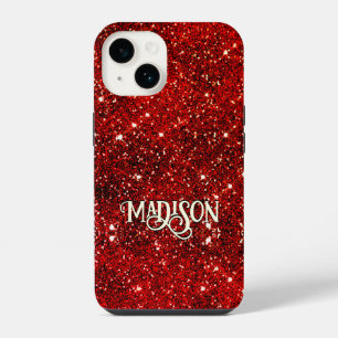 Funda Para iPhone 14 Monograma de purpurina negro rojo caprichoso de mo