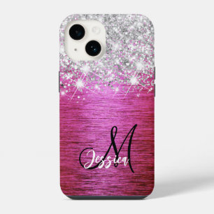 Funda Para iPhone 14 Monograma de Purpurina plateado Metalizado cepilla