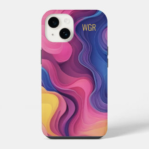 Funda Para iPhone 14 Monograma de remolinos coloridos abstractos 