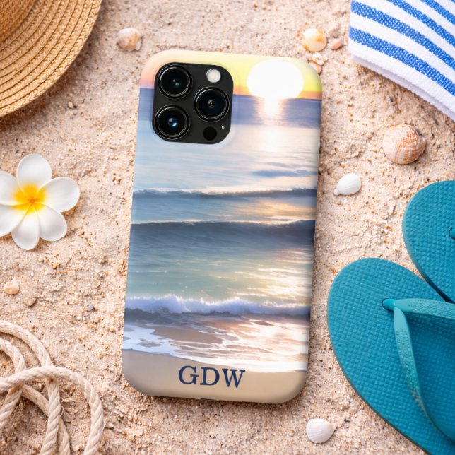 Funda Para iPhone Monograma de sol y olas de playa  (Subido por el creador)