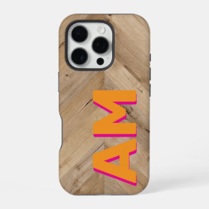 Funda Para iPhone 16 Pro Monograma de Sombra de Rosa Naranja Rústica con Te
