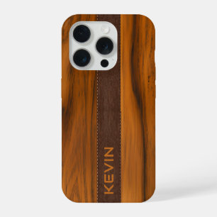 Monograma de textura de madera de caoba y cuero